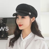 Women's Retro British Style Solid Color Curved Eaves Beret Hat sku image 8