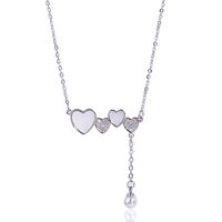 Sweet Simple Style Heart Shape Stainless Steel Copper Plating Inlay Pearl Zircon White Gold Plated Pendant Necklace main image 10