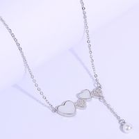 Sweet Simple Style Heart Shape Stainless Steel Copper Plating Inlay Pearl Zircon White Gold Plated Pendant Necklace main image 7