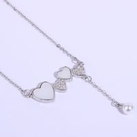Sweet Simple Style Heart Shape Stainless Steel Copper Plating Inlay Pearl Zircon White Gold Plated Pendant Necklace main image 5