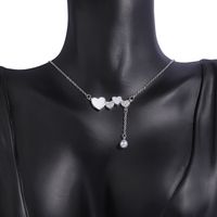Sweet Simple Style Heart Shape Stainless Steel Copper Plating Inlay Pearl Zircon White Gold Plated Pendant Necklace main image 3