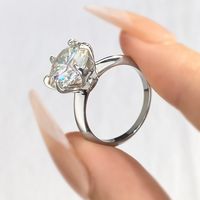 Casual Glam Round Sterling Silver Gra Inlay Moissanite Rings main image 6
