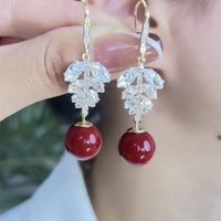 1 Pair Sweet Maple Leaf Plating Inlay Alloy Artificial Pearls Zircon Gold Plated Drop Earrings main image 3