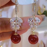 1 Pair Sweet Maple Leaf Plating Inlay Alloy Artificial Pearls Zircon Gold Plated Drop Earrings sku image 1