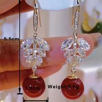 1 Pair Sweet Maple Leaf Plating Inlay Alloy Artificial Pearls Zircon Gold Plated Drop Earrings main image 2