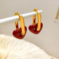 1 Pair Classic Style Heart Shape Enamel Plating Copper Earrings main image 3