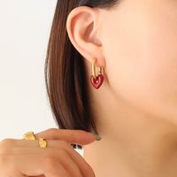 1 Paar Klassischer Stil Herzform Emaille Überzug Kupfer Ohrringe main image 7