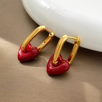 1 Pair Classic Style Heart Shape Enamel Plating Copper Earrings sku image 1