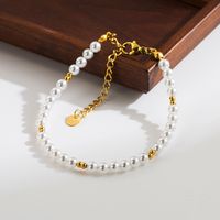 Elegant Classic Style Round Stainless Steel Shell Pearls Beaded Plating 18k Gold Plated Women's Bracelets Necklace main image 3