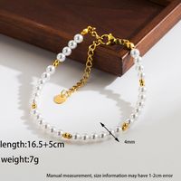 Elegant Classic Style Round Stainless Steel Shell Pearls Beaded Plating 18k Gold Plated Women's Bracelets Necklace sku image 1