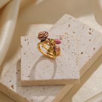Romantisch Geometrisch Herzform Blume Kupfer Überzug 18 Karat Vergoldet Versilbert Offener Ring main image 4
