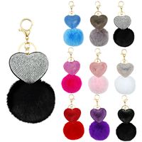 Cute Heart Shape Plush Korean Velvet Epoxy Inlay Rhinestones Bag Pendant Keychain main image 4
