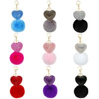 Cute Heart Shape Plush Korean Velvet Epoxy Inlay Rhinestones Bag Pendant Keychain main image 3