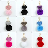 Cute Heart Shape Plush Korean Velvet Epoxy Inlay Rhinestones Bag Pendant Keychain main image 2