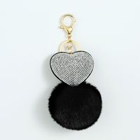 Mignon Forme De Cœur Peluche Velours Coréen Époxy Incruster Strass Pendentif De Sac Porte-clés sku image 4