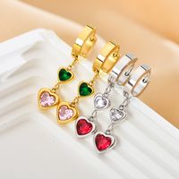 1 Pair Simple Style Heart Shape Plating Inlay Stainless Steel Zircon Drop Earrings main image 1