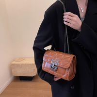 Women's Pu Solid Color Vintage Style Classic Style Sewing Thread Square Flip Cover Crossbody Bag main image 2