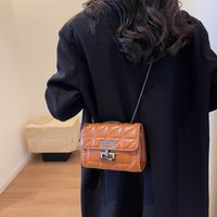 Women's Pu Solid Color Vintage Style Classic Style Sewing Thread Square Flip Cover Crossbody Bag sku image 3