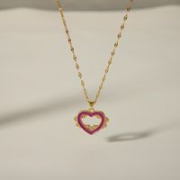 Elegant Simple Style Heart Shape Titanium Steel Copper Enamel Plating Inlay Zircon 18k Gold Plated Pendant Necklace sku image 3