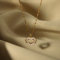 Elegant Simple Style Heart Shape Titanium Steel Copper Enamel Plating Inlay Zircon 18k Gold Plated Pendant Necklace sku image 2
