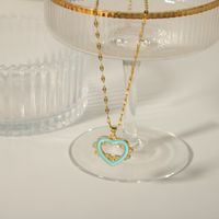 Elegant Simple Style Heart Shape Titanium Steel Copper Enamel Plating Inlay Zircon 18k Gold Plated Pendant Necklace sku image 1