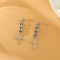 1 Pair Simple Style Cross Plating 201 Stainless Steel 18K Gold Plated Drop Earrings main image 3