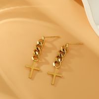 1 Pair Simple Style Cross Plating 201 Stainless Steel 18K Gold Plated Drop Earrings main image 6
