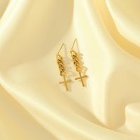 1 Pair Simple Style Cross Plating 201 Stainless Steel 18K Gold Plated Drop Earrings sku image 2