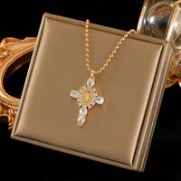 Wholesale Retro Classic Style Human Cross Stainless Steel Copper Plating Inlay 18K Gold Plated Zircon Pendant Necklace main image 1