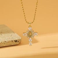 Wholesale Retro Classic Style Human Cross Stainless Steel Copper Plating Inlay 18K Gold Plated Zircon Pendant Necklace sku image 1