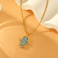 Wholesale Classic Style Devil's Eye Hand Of Fatima Stainless Steel Copper Plating Inlay 18K Gold Plated Zircon Pendant Necklace main image 4