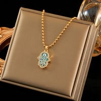 Wholesale Classic Style Devil's Eye Hand Of Fatima Stainless Steel Copper Plating Inlay 18K Gold Plated Zircon Pendant Necklace main image 3