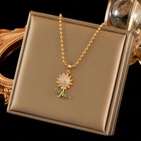 Wholesale Sweet Simple Style Sunflower Stainless Steel Copper Plating Inlay 18K Gold Plated Zircon Pendant Necklace sku image 1