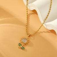 Wholesale Sweet Simple Style Sunflower Stainless Steel Copper Plating Inlay 18K Gold Plated Zircon Pendant Necklace main image 3