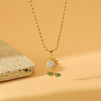 Wholesale Sweet Simple Style Sunflower Stainless Steel Copper Plating Inlay 18K Gold Plated Zircon Pendant Necklace main image 4