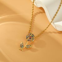 Wholesale Elegant Romantic Flower Stainless Steel Copper Plating Inlay 18K Gold Plated Zircon Pendant Necklace sku image 1