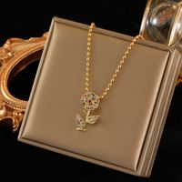 Wholesale Elegant Romantic Flower Stainless Steel Copper Plating Inlay 18K Gold Plated Zircon Pendant Necklace main image 5