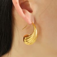 Elegant Formal Simple Style Stripe Water Droplets Titanium Steel Plating Inlay 18k Gold Plated Rings Earrings main image 8