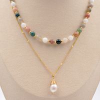 Edelstahl 304 Süßwasserperle Achat Vergoldet Elegant Vintage-Stil Perlen Überzug Geometrisch Halskette sku image 3