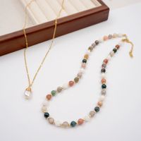 304 Stainless Steel Freshwater Pearl Agate Gold Plated Elegant Vintage Style Beaded Plating Geometric Necklace main image 6