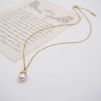 304 Stainless Steel Freshwater Pearl Agate Gold Plated Elegant Vintage Style Beaded Plating Geometric Necklace sku image 1
