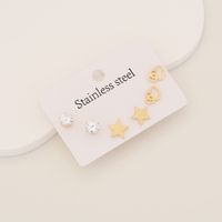 1 Set Simple Style Cross Heart Shape Butterfly Plating Inlay Stainless Steel Rhinestones 18K Gold Plated Ear Studs main image 5