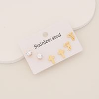 1 Set Simple Style Cross Heart Shape Butterfly Plating Inlay Stainless Steel Rhinestones 18K Gold Plated Ear Studs main image 3