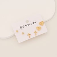 1 Set Simple Style Cross Heart Shape Butterfly Plating Inlay Stainless Steel Rhinestones 18K Gold Plated Ear Studs main image 4