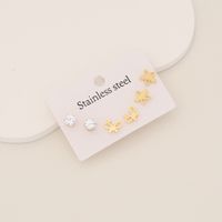 1 Set Simple Style Cross Heart Shape Butterfly Plating Inlay Stainless Steel Rhinestones 18K Gold Plated Ear Studs main image 8