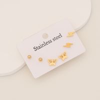 1 Set Simple Style Cross Heart Shape Butterfly Plating Inlay Stainless Steel Rhinestones 18K Gold Plated Ear Studs main image 9