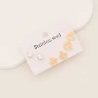 1 Set Simple Style Cross Heart Shape Butterfly Plating Inlay Stainless Steel Rhinestones 18K Gold Plated Ear Studs sku image 1