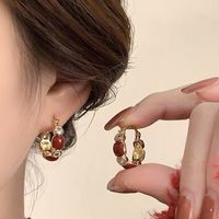 1 Pair Fashion Heart Shape Flower Gourd Plating Inlay Alloy Artificial Pearls Rhinestones Shell 14k Gold Plated Earrings main image 9