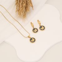 Stainless Steel 18K Gold Plated IG Style Retro Enamel Plating Butterfly Turquoise Earrings Necklace main image 3