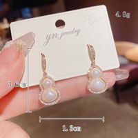 1 Pair Fashion Heart Shape Flower Gourd Plating Inlay Alloy Artificial Pearls Rhinestones Shell 14k Gold Plated Earrings sku image 8
